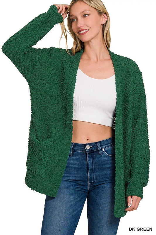 Zenana Long Sleeve Popcorn Sweater Cardigan with Pockets - Bitsy Gypsy Boutique