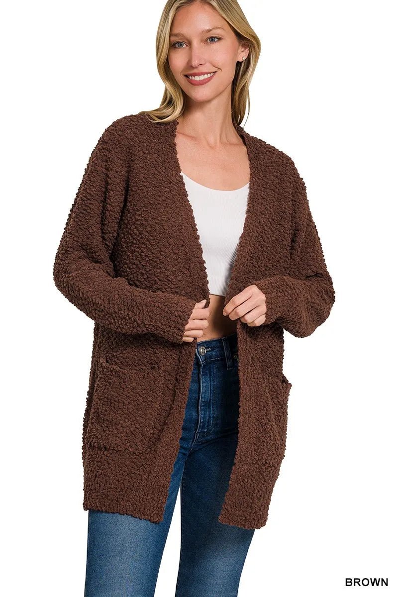 Zenana Long Sleeve Popcorn Sweater Cardigan with Pockets - Bitsy Gypsy Boutique
