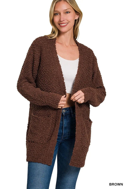 Zenana Long Sleeve Popcorn Sweater Cardigan with Pockets - Bitsy Gypsy Boutique