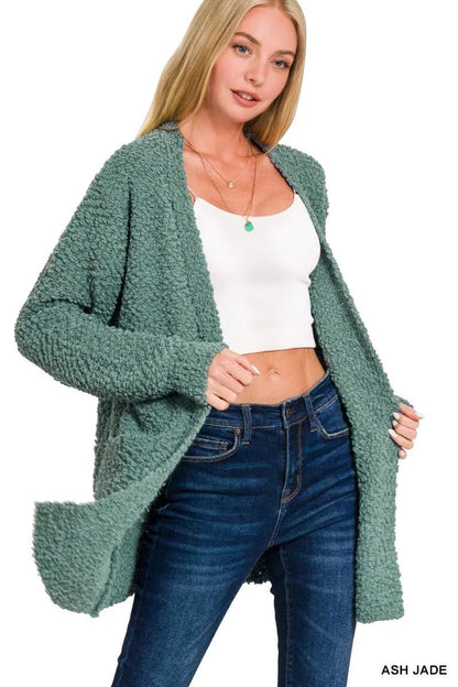 Zenana Long Sleeve Popcorn Sweater Cardigan with Pockets - Bitsy Gypsy Boutique