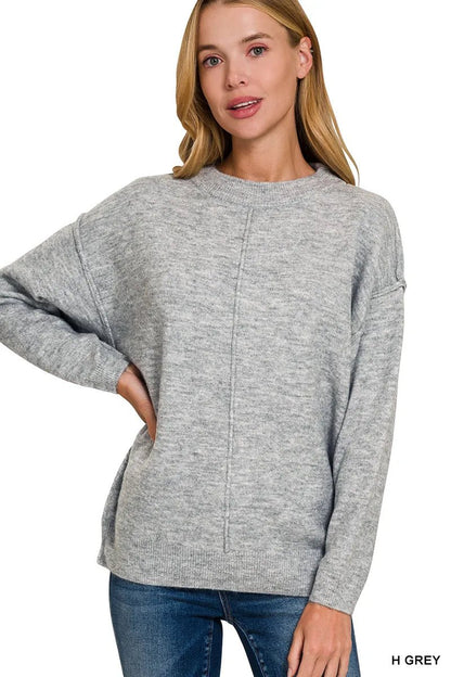 Zenana Melange Front Seam Round - Neck Sweater - Bitsy Gypsy Boutique