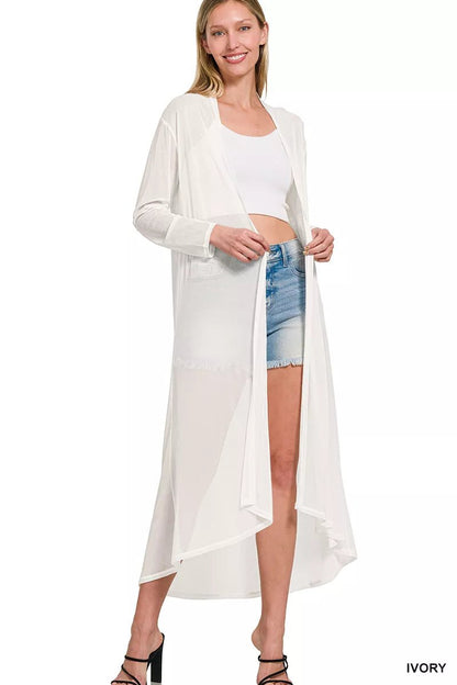 Zenana Mesh Open Front Cardigan - Bitsy Gypsy Boutique
