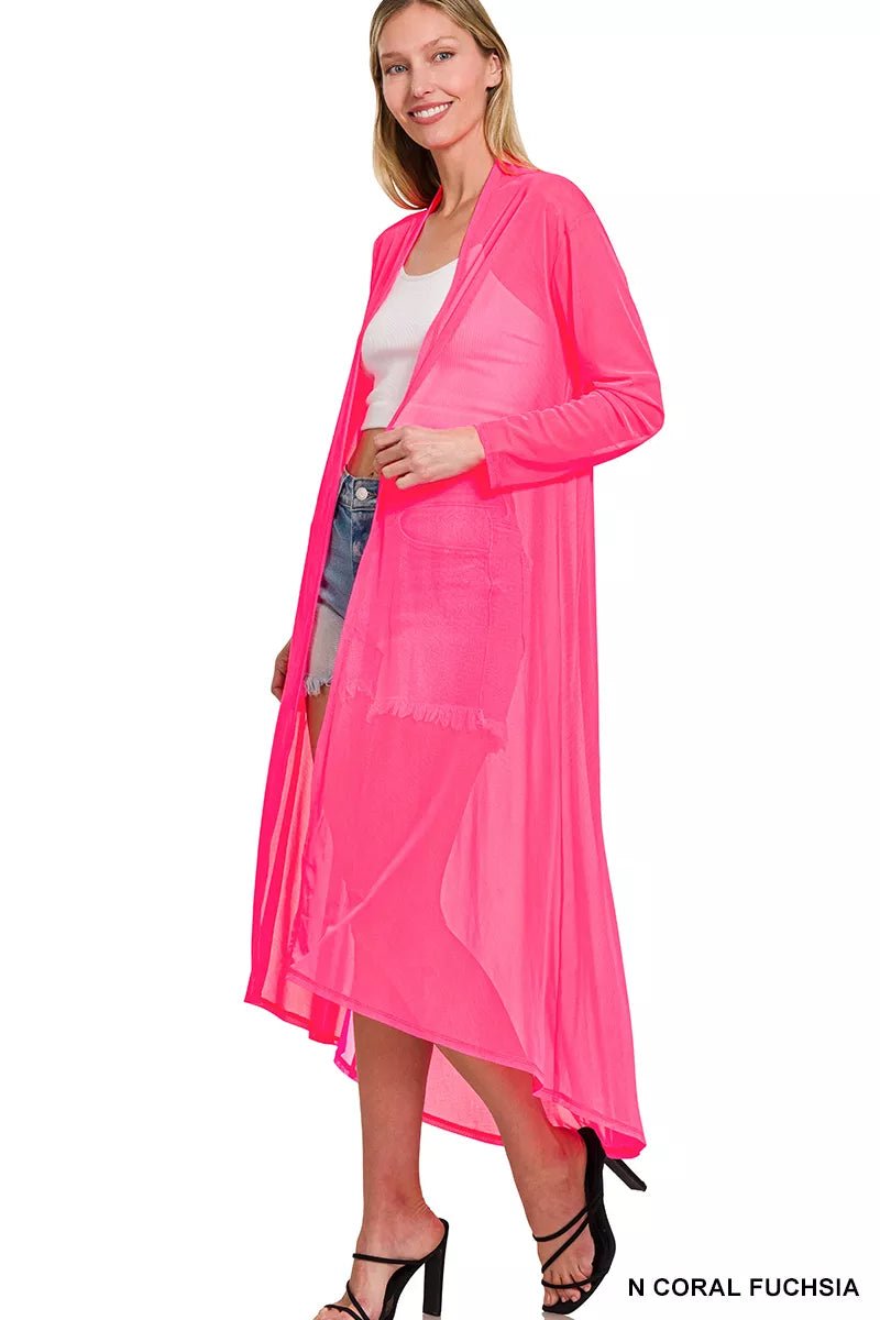 Zenana Mesh Open Front Cardigan - Bitsy Gypsy Boutique