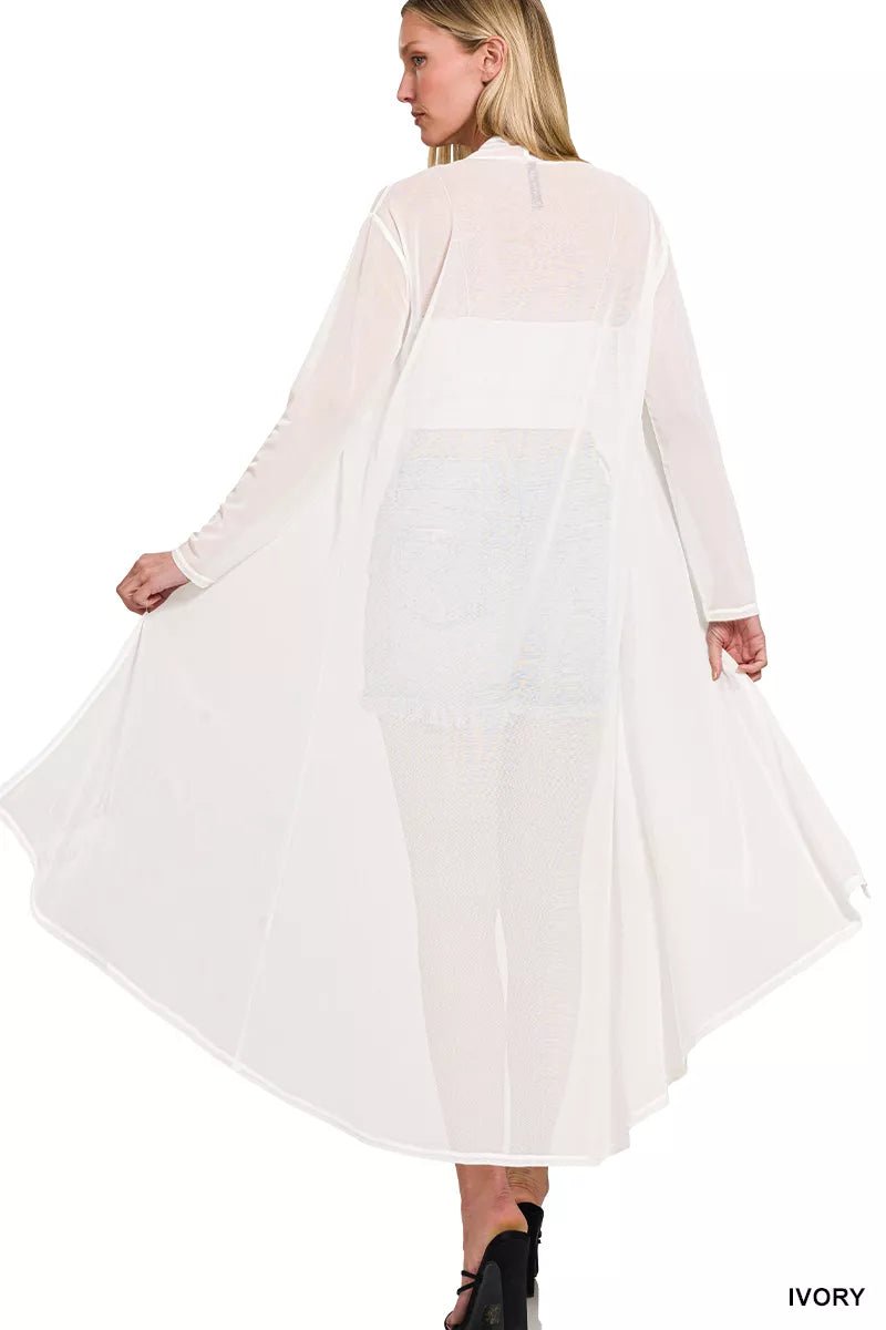Zenana Mesh Open Front Cardigan - Bitsy Gypsy Boutique