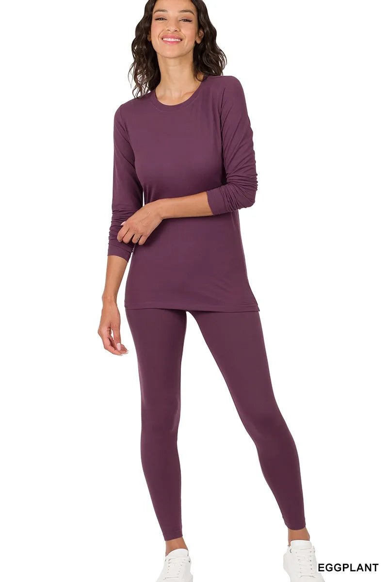 Zenana Microfiber Round Neck Top and Leggings Set - Bitsy Gypsy Boutique