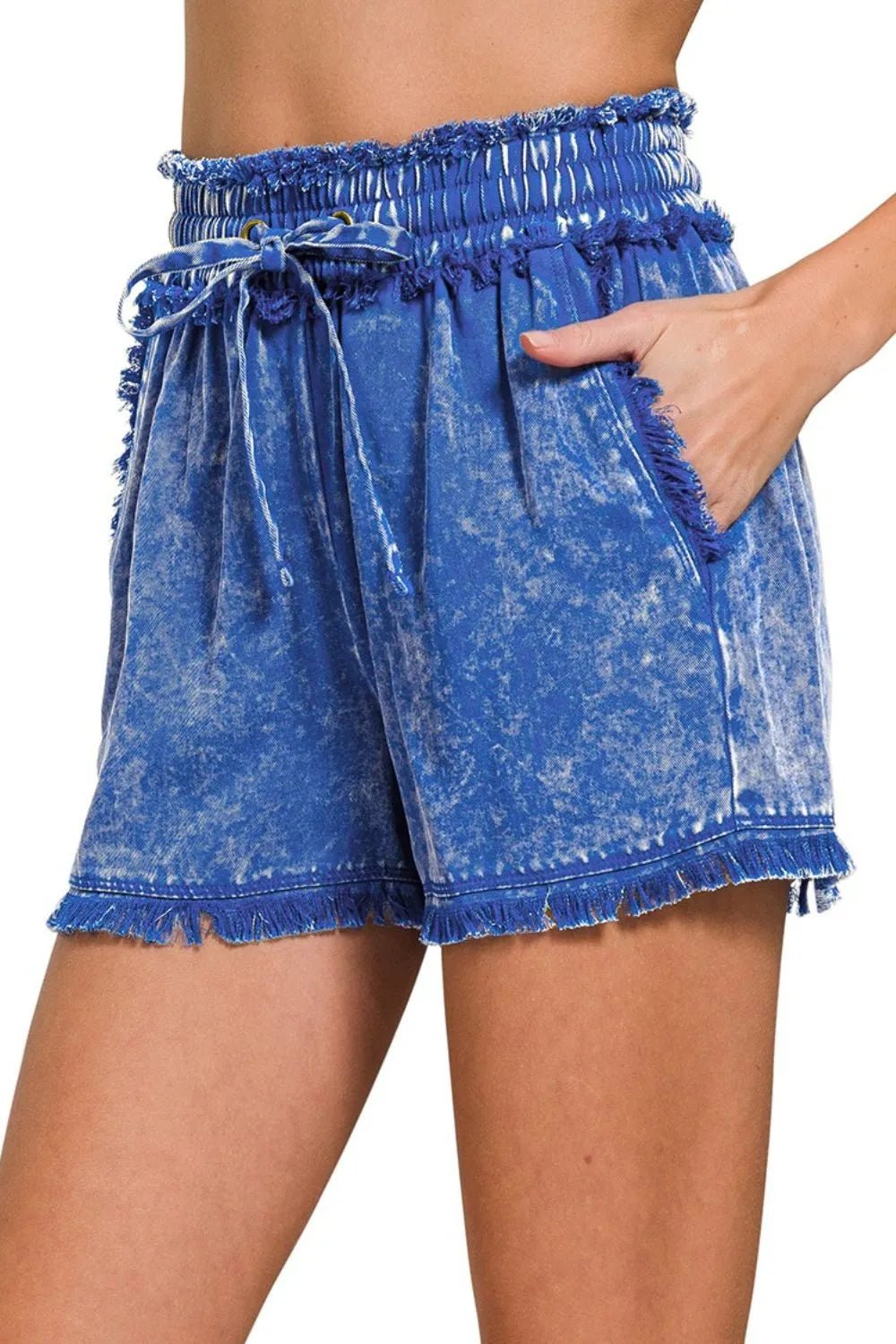 Zenana Mineral Frayed Hem Washed Shorts - Bitsy Gypsy Boutique