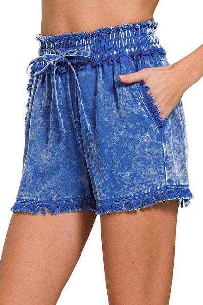 Zenana Mineral Frayed Hem Washed Shorts - Bitsy Gypsy Boutique