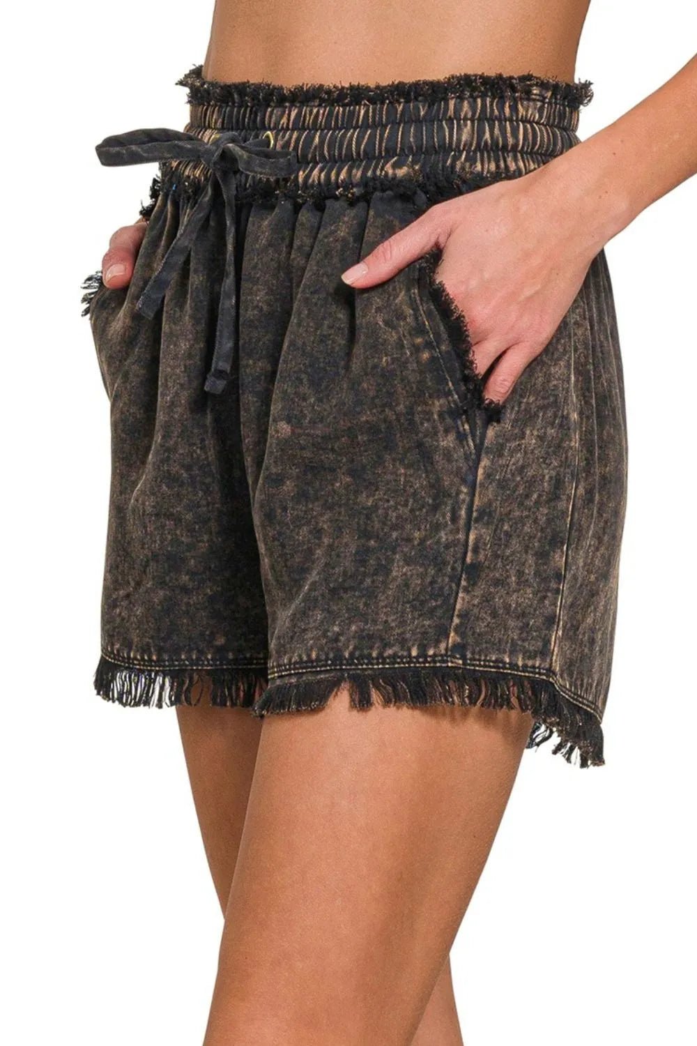 Zenana Mineral Frayed Hem Washed Shorts - Bitsy Gypsy Boutique