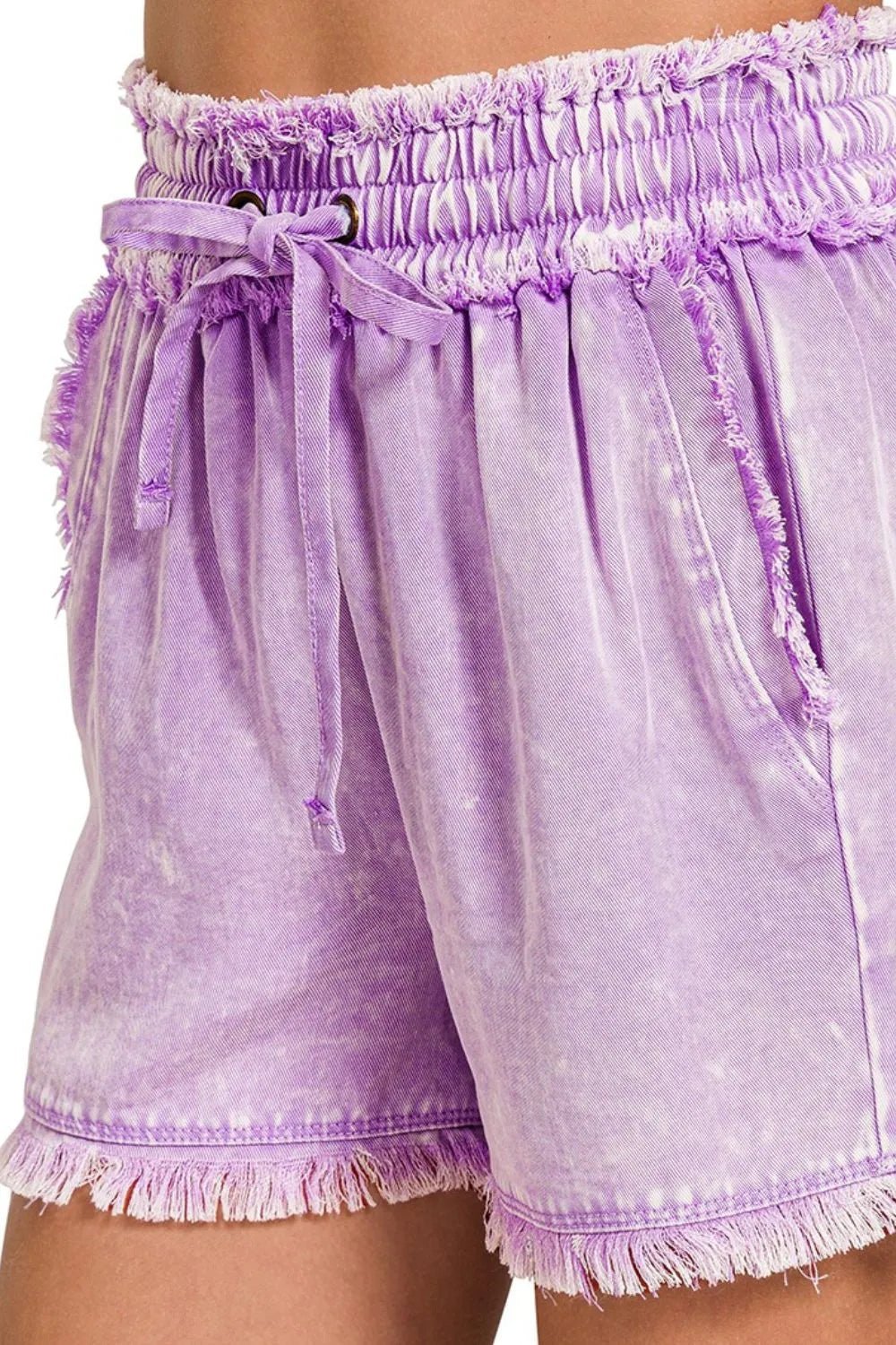 Zenana Mineral Frayed Hem Washed Shorts - Bitsy Gypsy Boutique