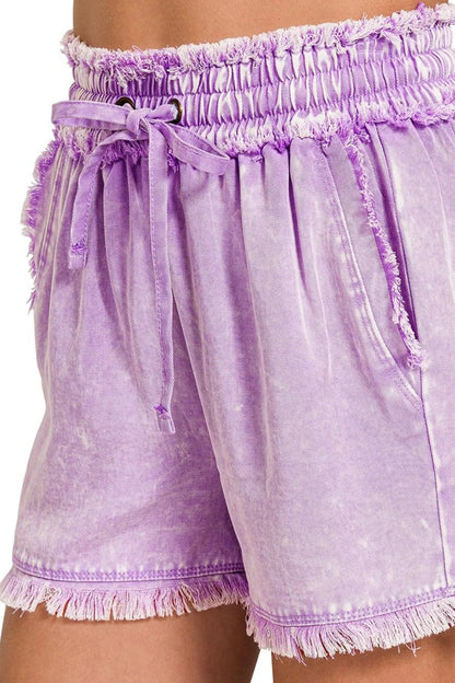 Zenana Mineral Frayed Hem Washed Shorts - Bitsy Gypsy Boutique