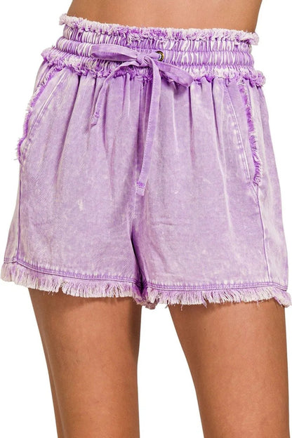 Zenana Mineral Frayed Hem Washed Shorts - Bitsy Gypsy Boutique