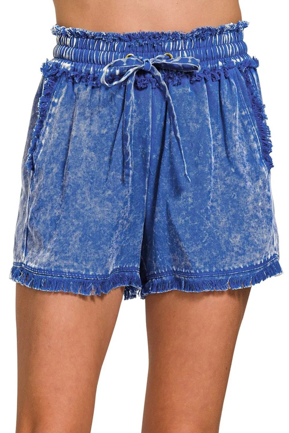 Zenana Mineral Frayed Hem Washed Shorts - Bitsy Gypsy Boutique