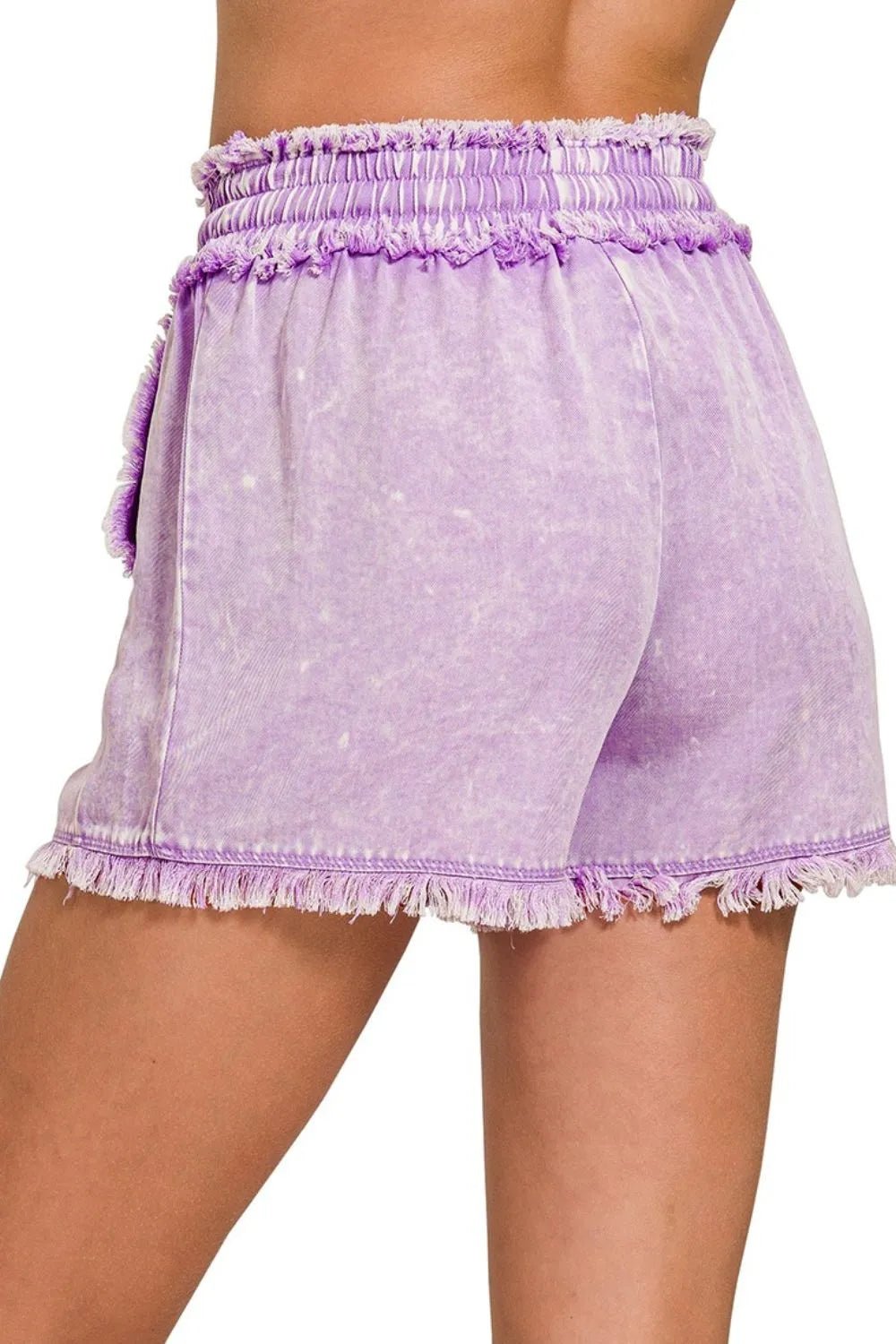 Zenana Mineral Frayed Hem Washed Shorts - Bitsy Gypsy Boutique