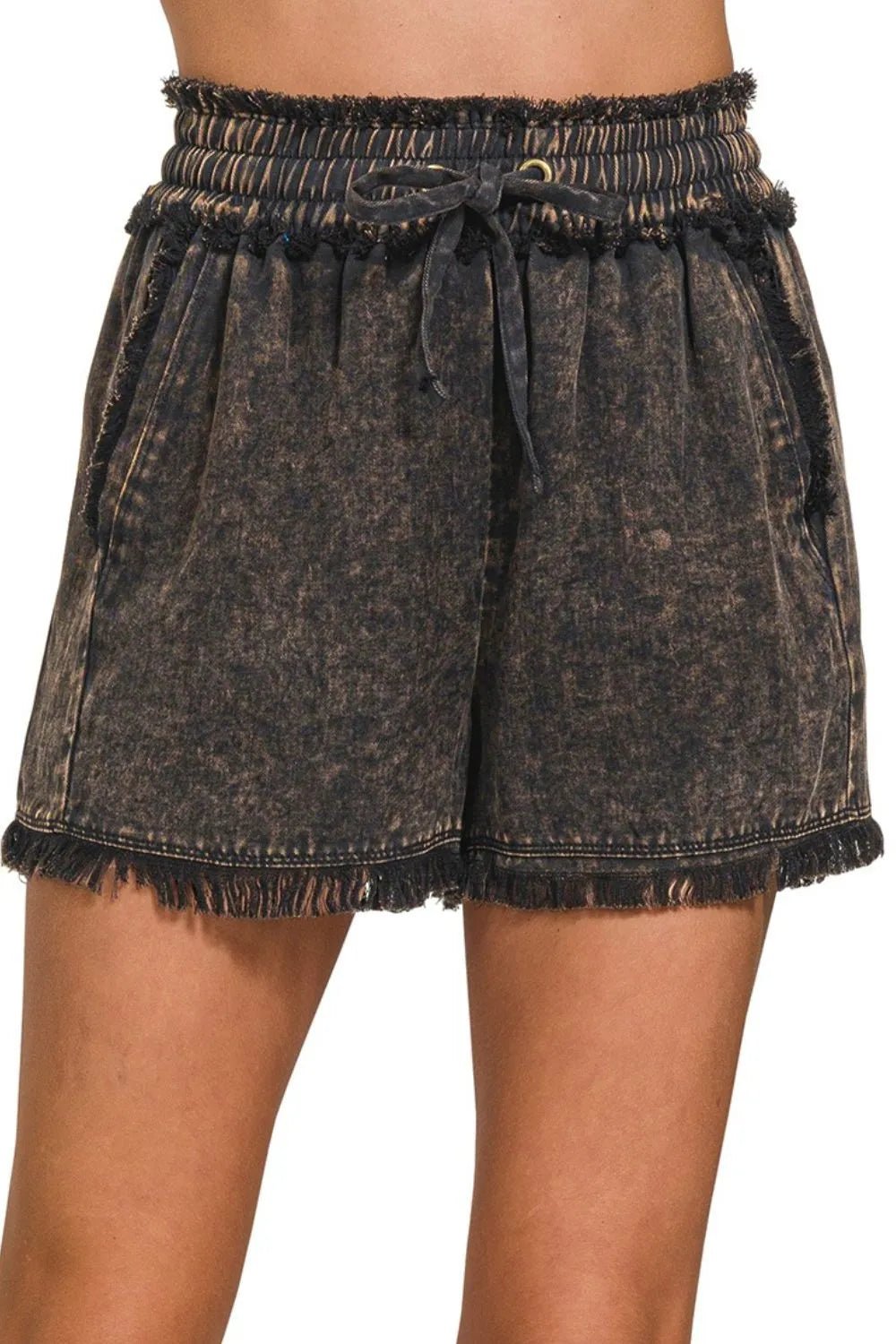 Zenana Mineral Frayed Hem Washed Shorts - Bitsy Gypsy Boutique
