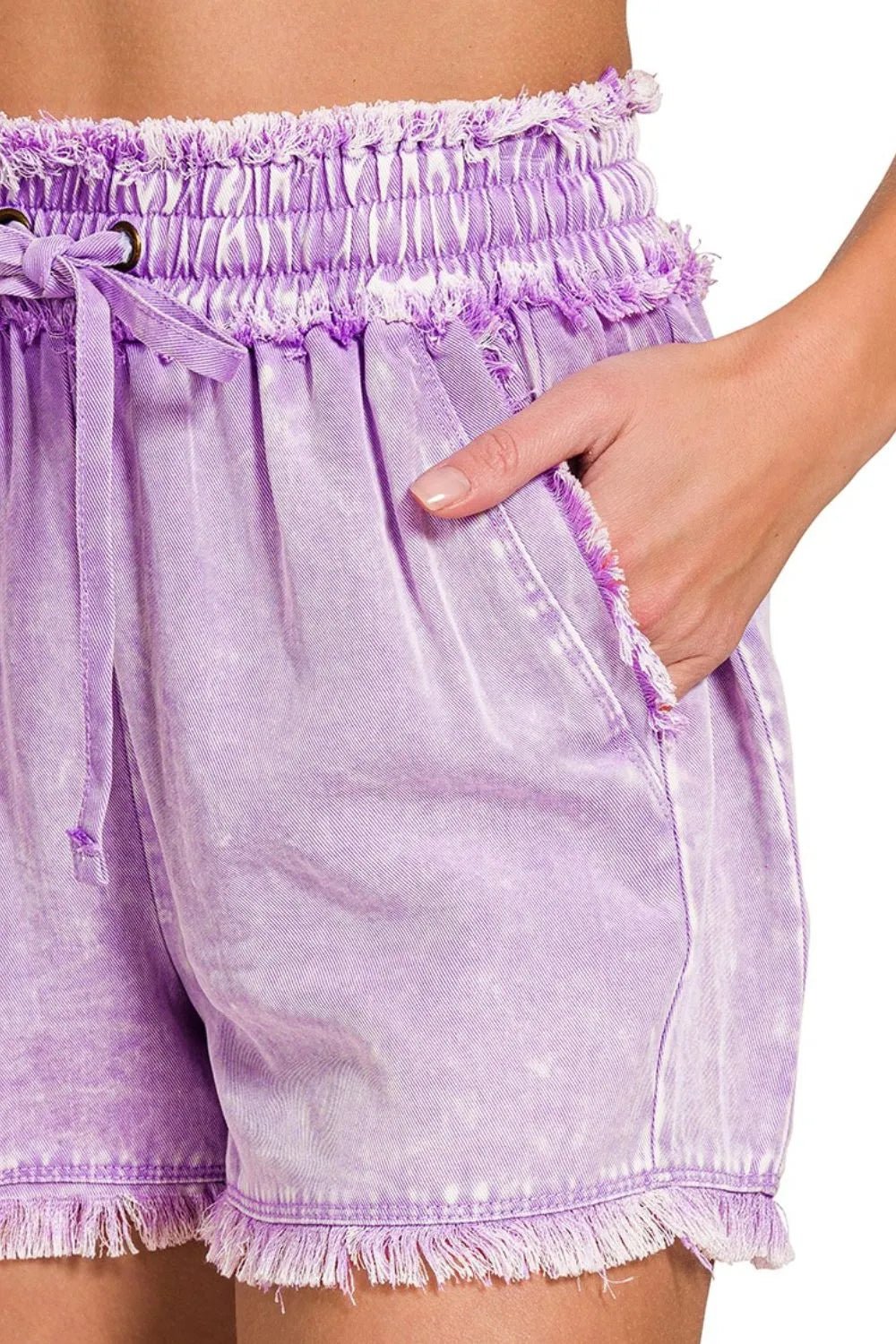 Zenana Mineral Frayed Hem Washed Shorts - Bitsy Gypsy Boutique