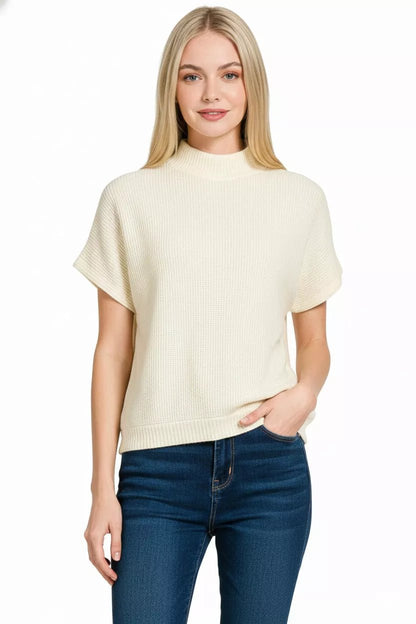 Zenana Mock Neck Short Sleeve Sweater - Bitsy Gypsy Boutique