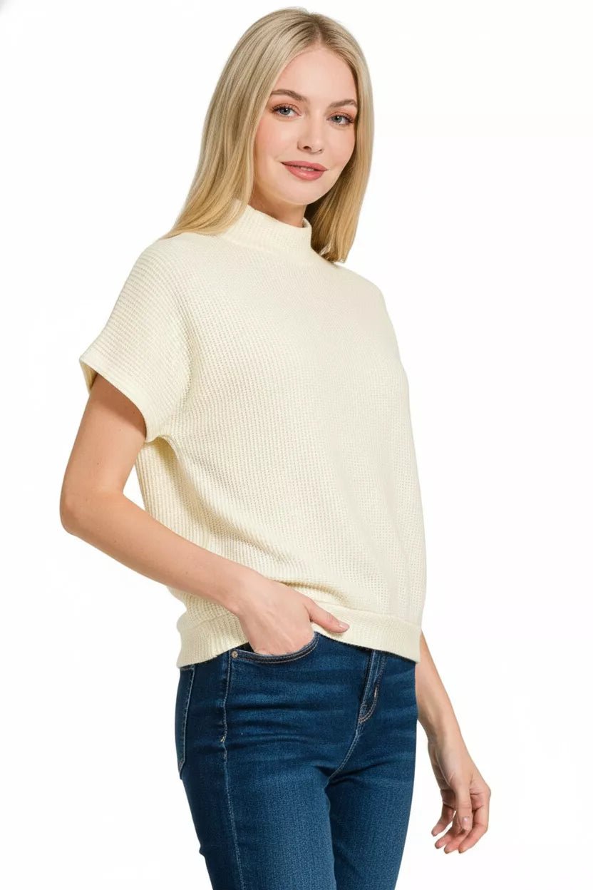 Zenana Mock Neck Short Sleeve Sweater - Bitsy Gypsy Boutique