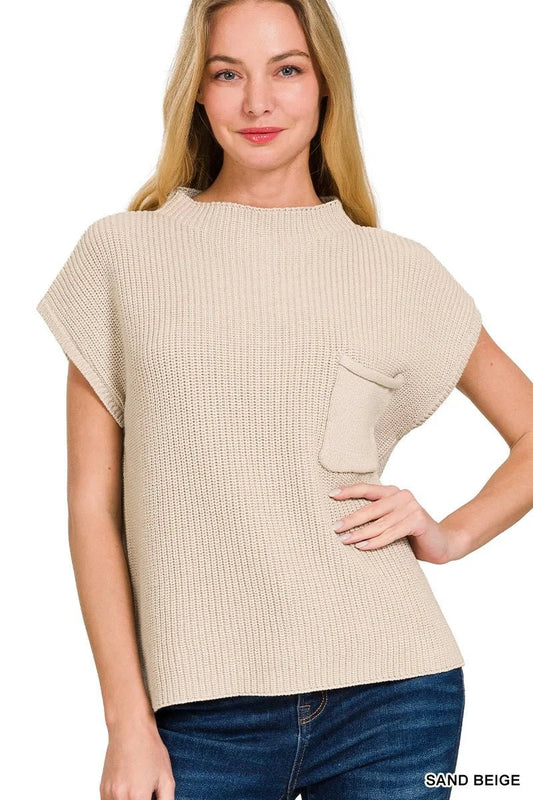 Zenana Mock Neck Short Sleeve Sweater - Bitsy Gypsy Boutique