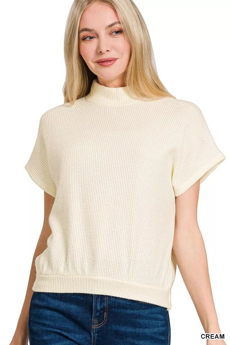 Zenana Mock Neck Short Sleeve Sweater - Bitsy Gypsy Boutique
