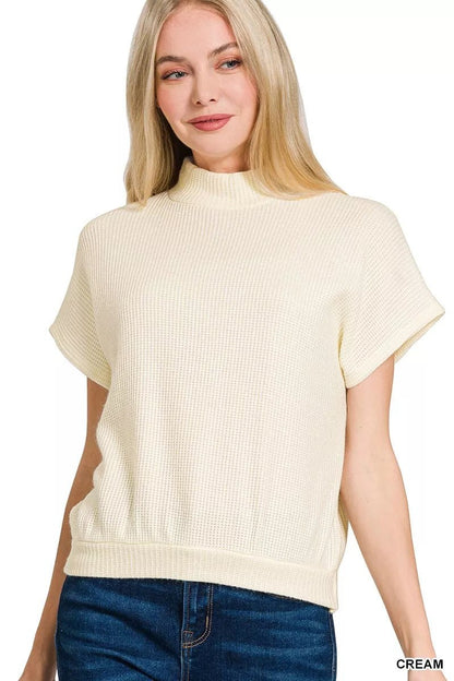 Zenana Mock Neck Short Sleeve Sweater - Bitsy Gypsy Boutique