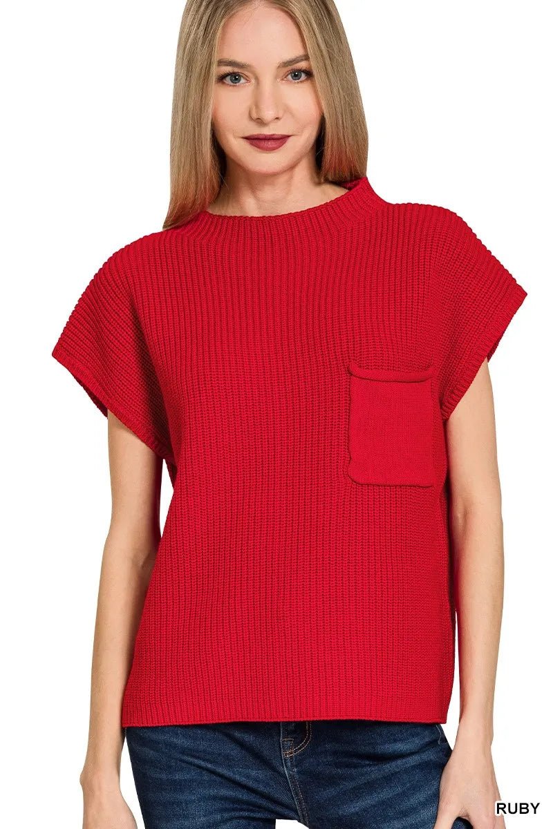 Zenana Mock Neck Short Sleeve Sweater - Bitsy Gypsy Boutique