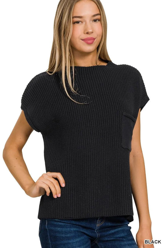 Zenana Mock Neck Short Sleeve Sweater - Bitsy Gypsy Boutique