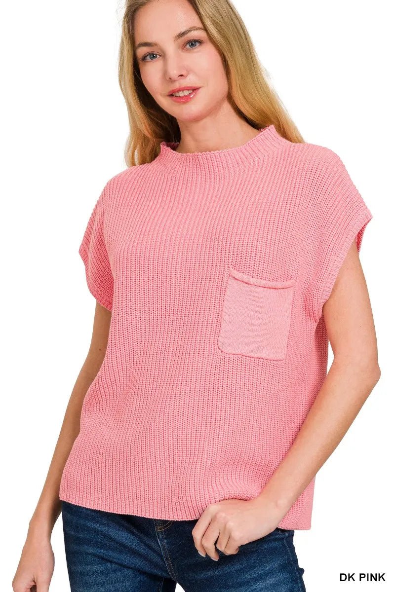 Zenana Mock Neck Short Sleeve Sweater - Bitsy Gypsy Boutique