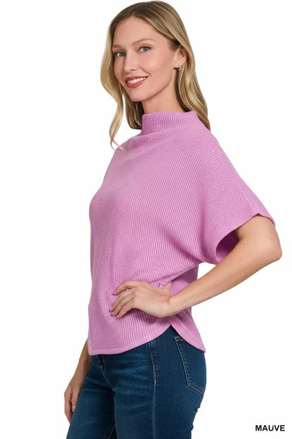 Zenana Mock Neck Sweater with Side Shirred - Bitsy Gypsy Boutique