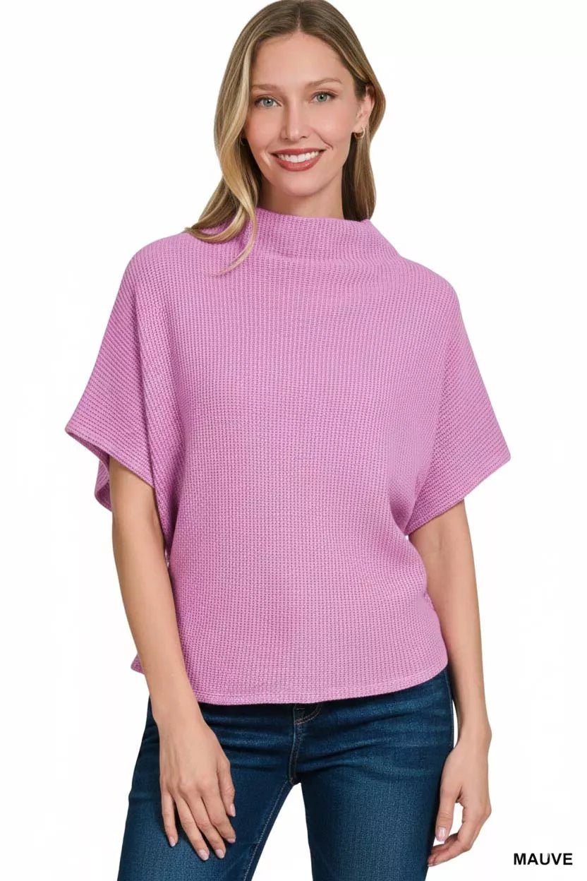 Zenana Mock Neck Sweater with Side Shirred - Bitsy Gypsy Boutique