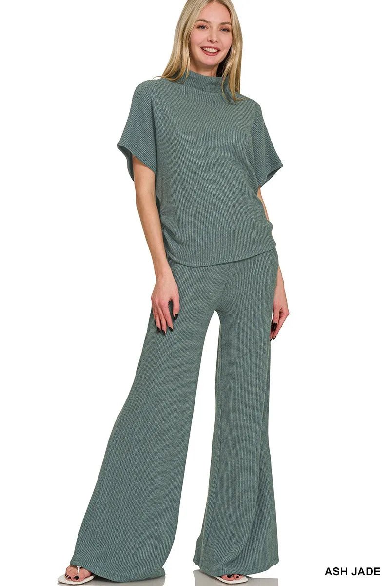 Zenana Mock Neck Top and Pants Sweater Set - Bitsy Gypsy Boutique