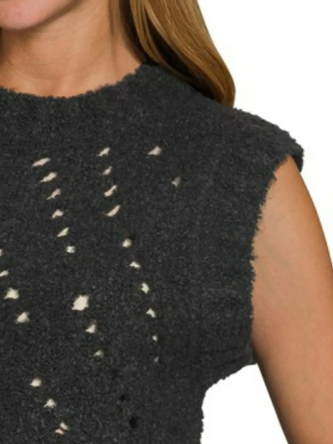 Zenana Openwork Textured Wool Sweater Vest - Bitsy Gypsy Boutique