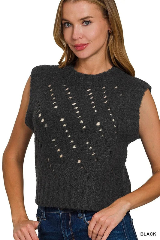 Zenana Openwork Textured Wool Sweater Vest - Bitsy Gypsy Boutique