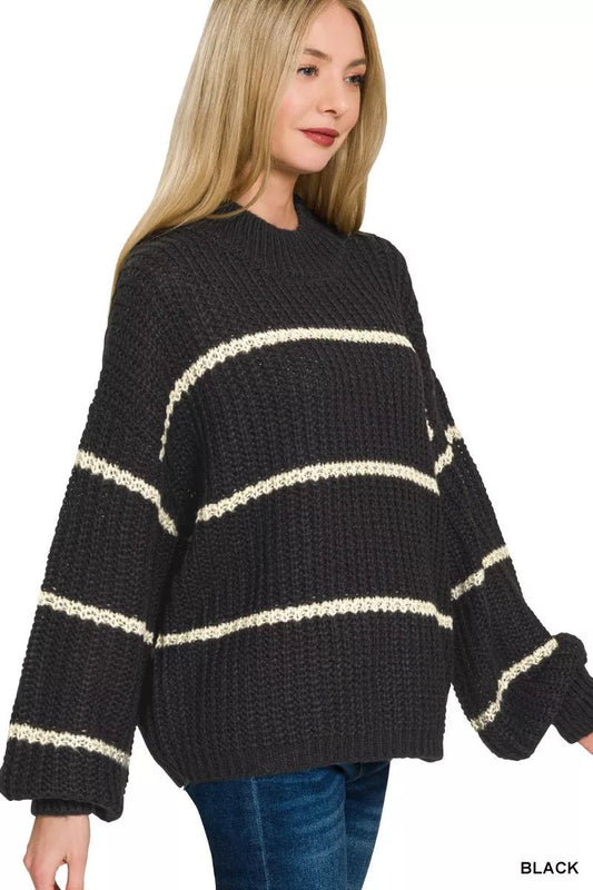 Zenana Oversize Striped Sweater - Bitsy Gypsy Boutique