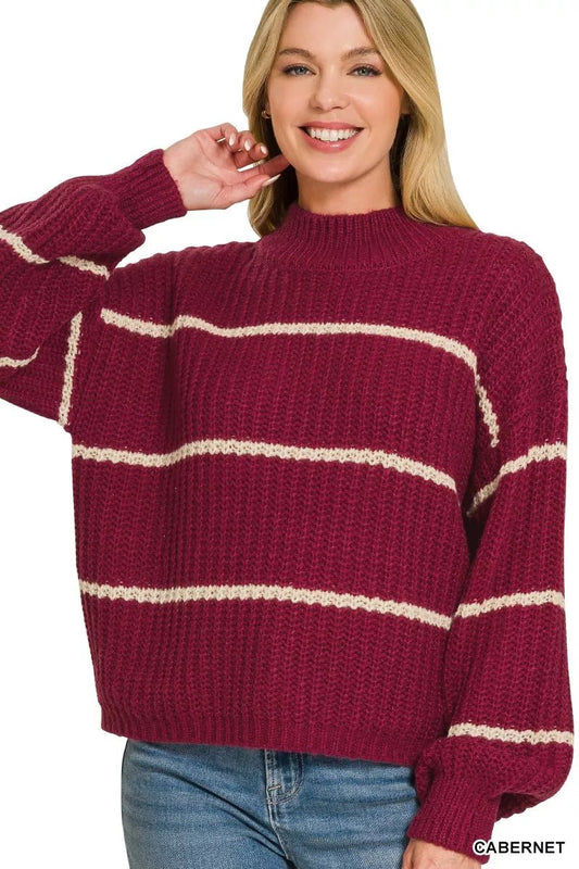 Zenana Oversize Striped Sweater - Bitsy Gypsy Boutique