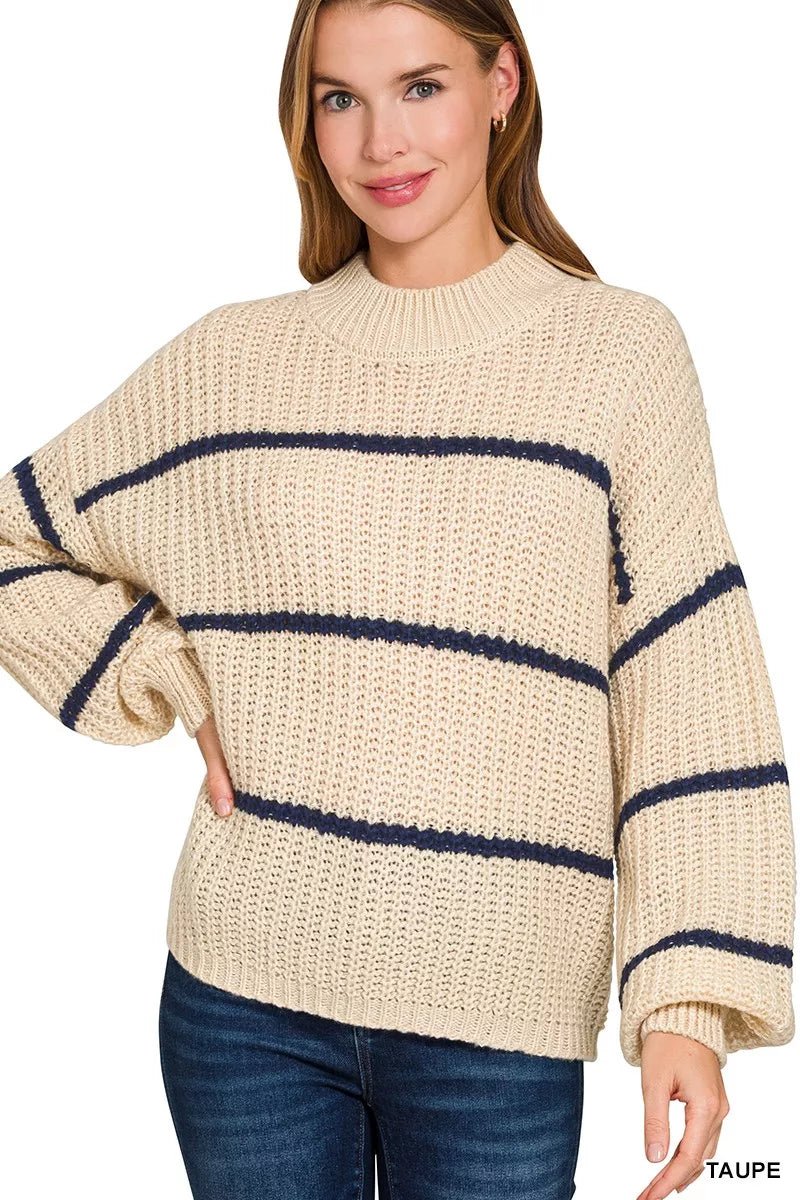 Zenana Oversize Striped Sweater - Bitsy Gypsy Boutique