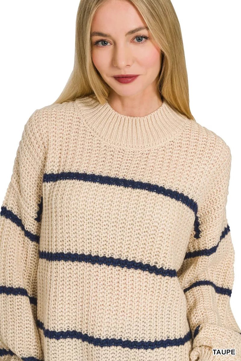 Zenana Oversize Striped Sweater - Bitsy Gypsy Boutique