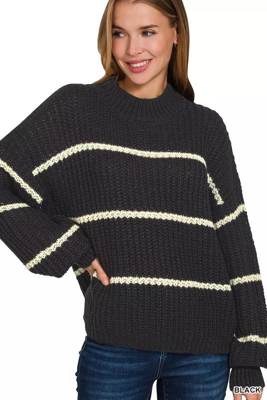Zenana Oversize Striped Sweater - Bitsy Gypsy Boutique