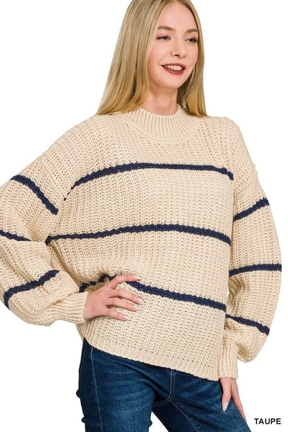 Zenana Oversize Striped Sweater - Bitsy Gypsy Boutique