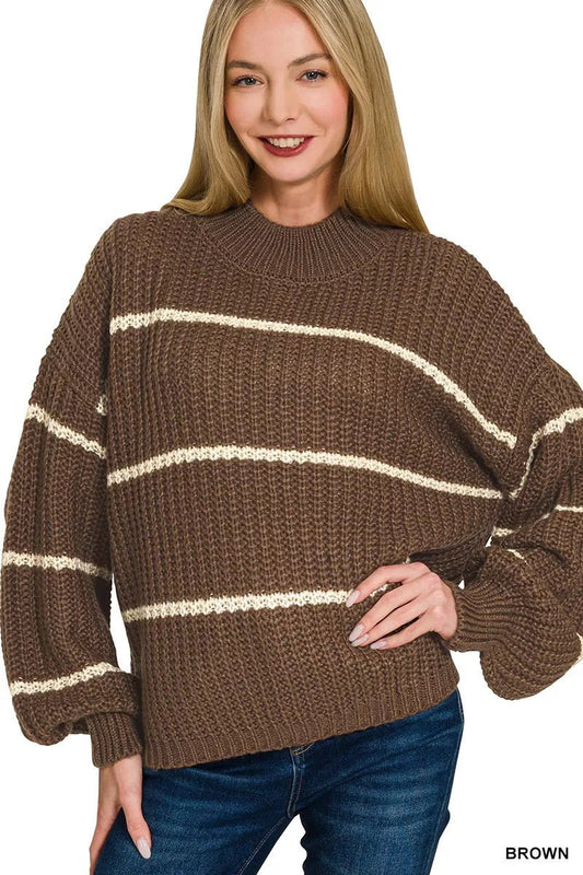 Zenana Oversize Striped Sweater - Bitsy Gypsy Boutique