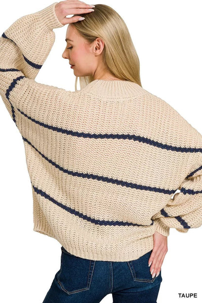 Zenana Oversize Striped Sweater - Bitsy Gypsy Boutique