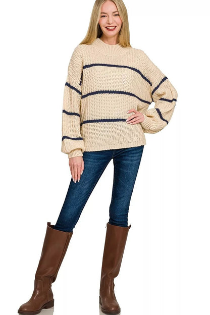 Zenana Oversize Striped Sweater - Bitsy Gypsy Boutique