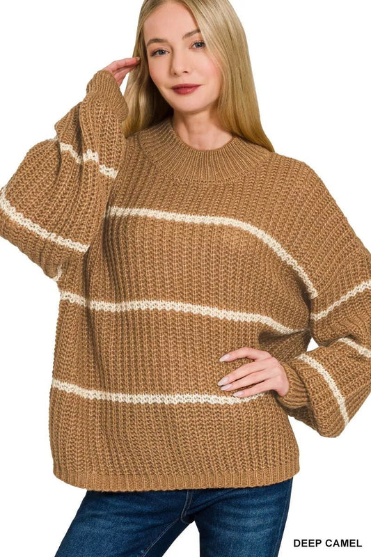 Zenana Oversize Striped Sweater - Bitsy Gypsy Boutique