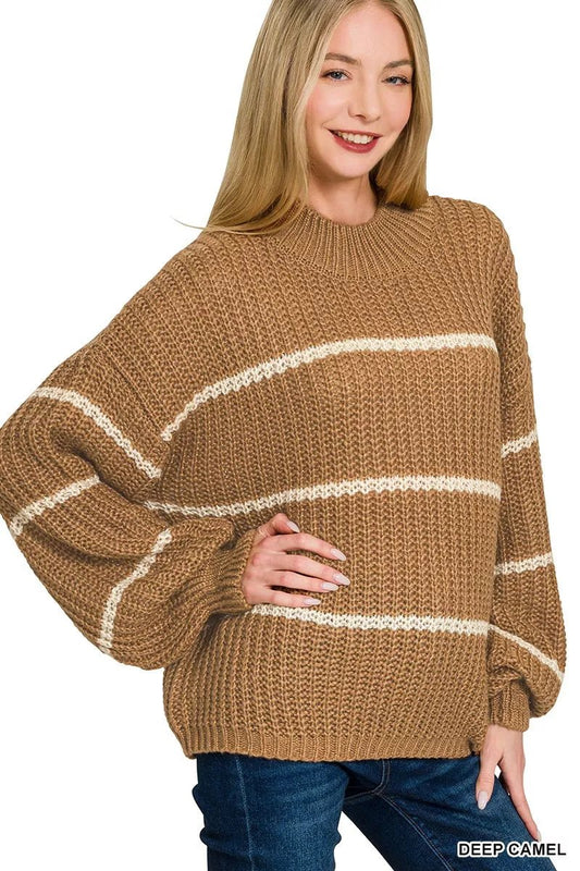 Zenana Oversize Striped Sweater - Bitsy Gypsy Boutique