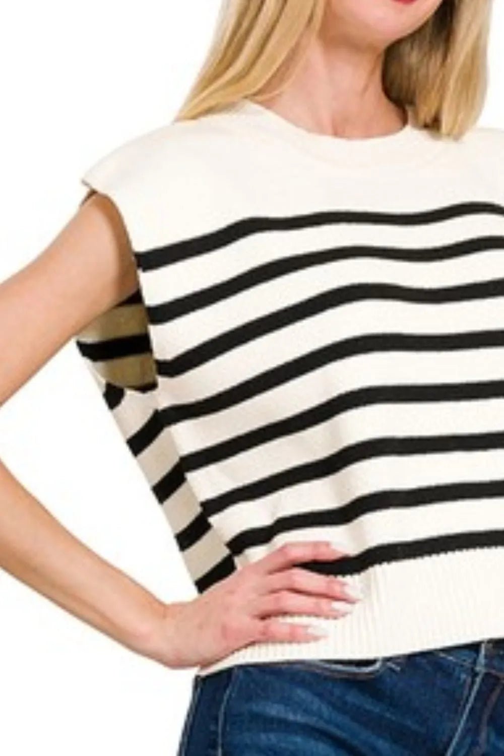 Zenana Oversized Crew Neck Stripe Sweater Vest - Bitsy Gypsy Boutique