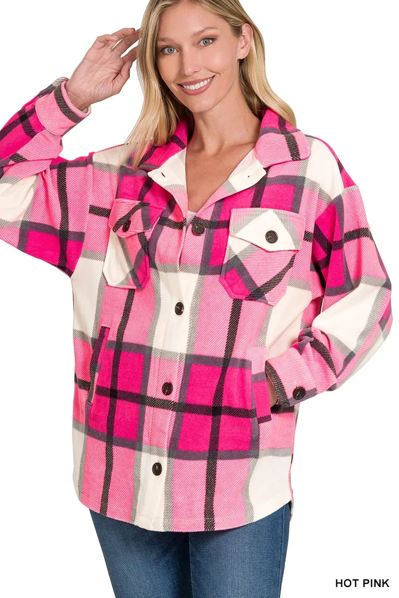Zenana Oversized Plaid Fleece Shacket - Bitsy Gypsy Boutique