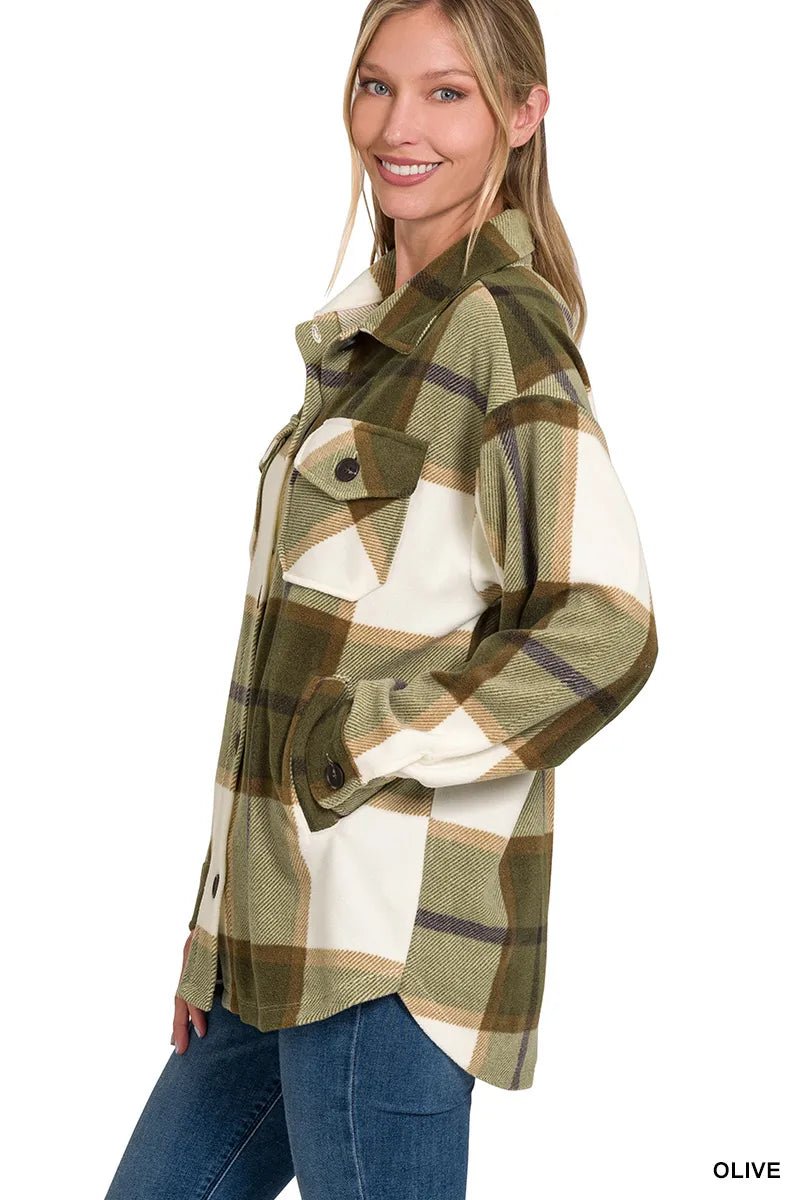 Zenana Oversized Plaid Fleece Shacket - Bitsy Gypsy Boutique