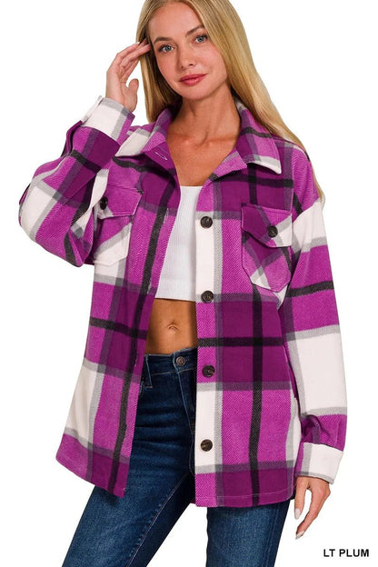 Zenana Oversized Plaid Fleece Shacket - Bitsy Gypsy Boutique
