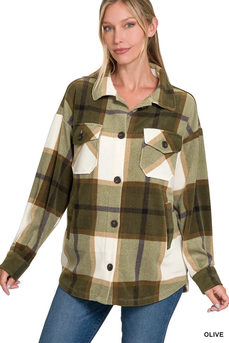 Zenana Oversized Plaid Fleece Shacket - Bitsy Gypsy Boutique