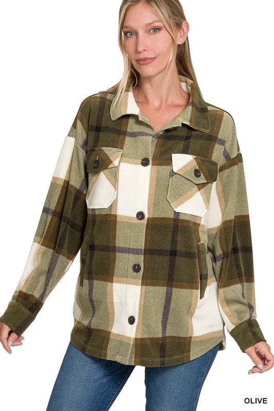 Zenana Oversized Plaid Fleece Shacket - Bitsy Gypsy Boutique