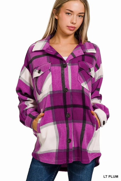 Zenana Oversized Plaid Fleece Shacket - Bitsy Gypsy Boutique